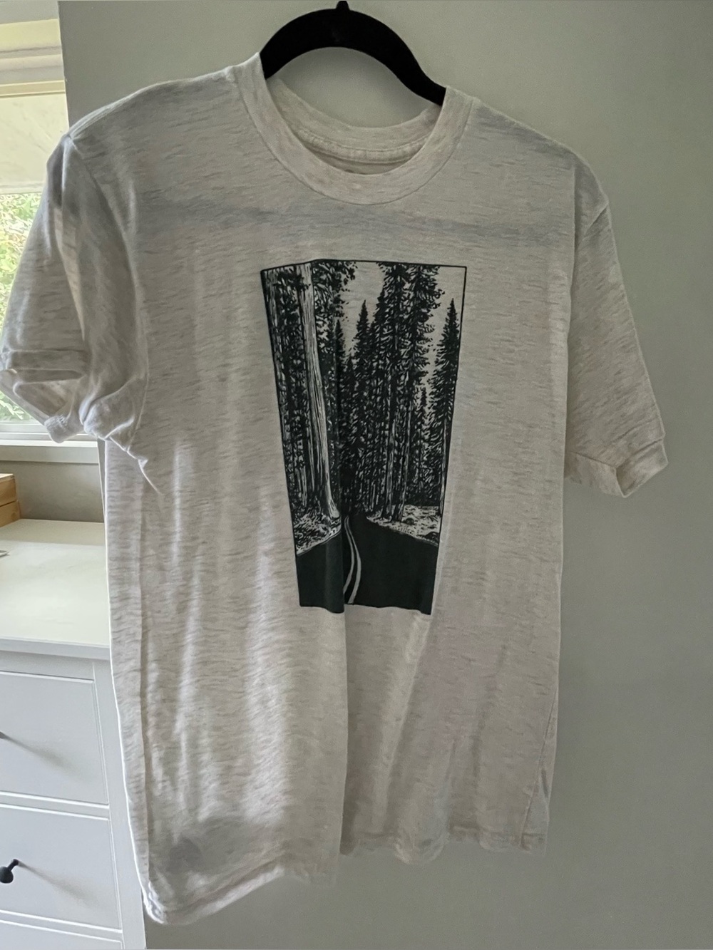 Men's White Graphic Tee with Forest Road Print